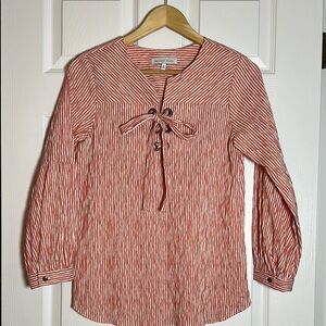 Anthropologie Matison Stone Red and White Striped Tie Front Blouse Small